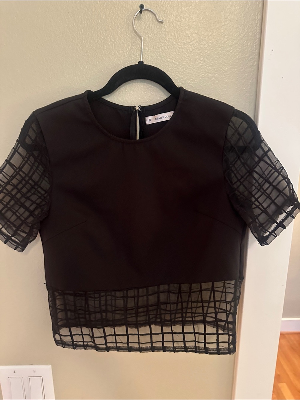 Mika & Gala Black Grid Mesh Crop top